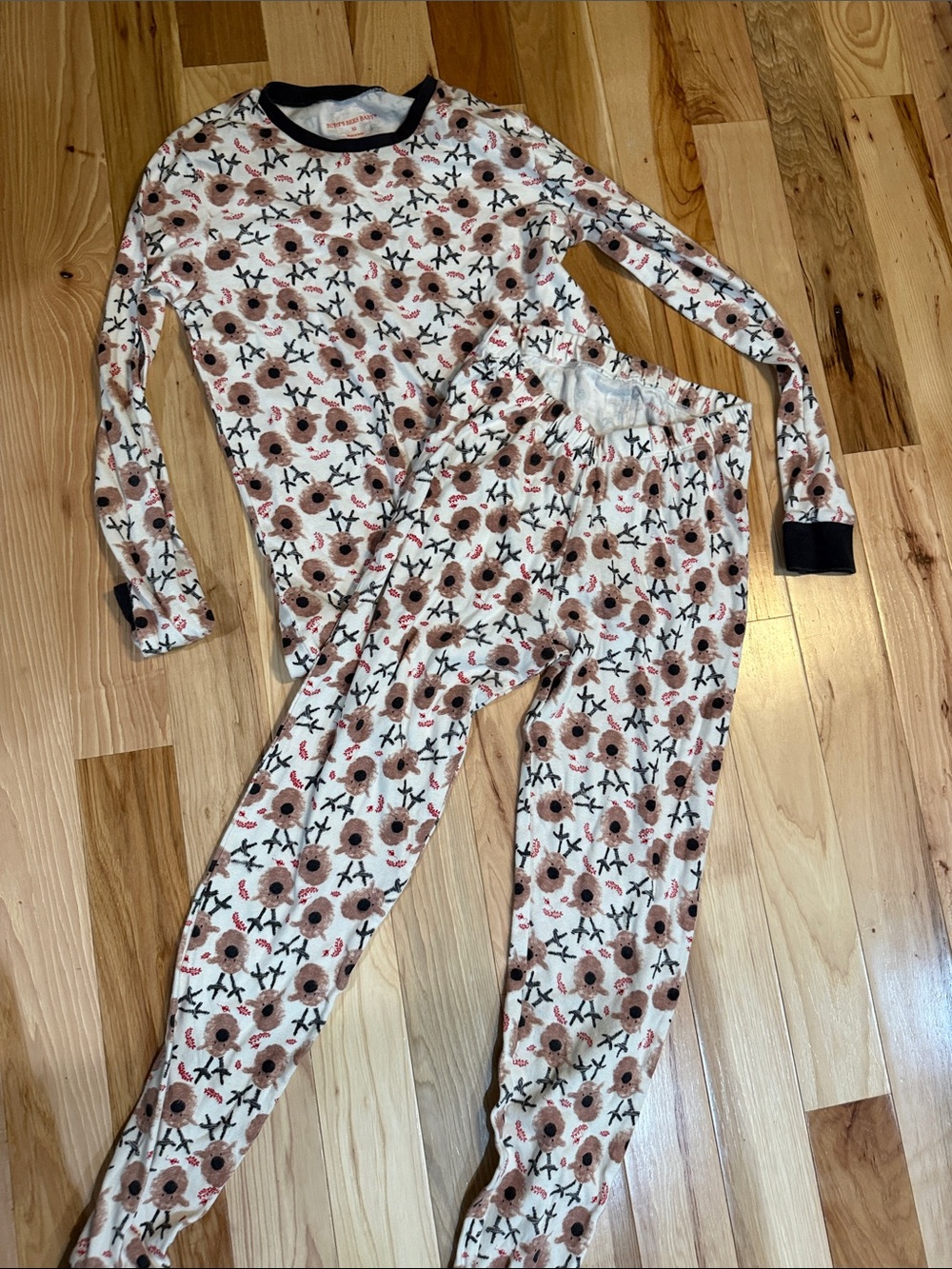 Reindeer Long Sleeve Pajama Set - Cream & Brown
